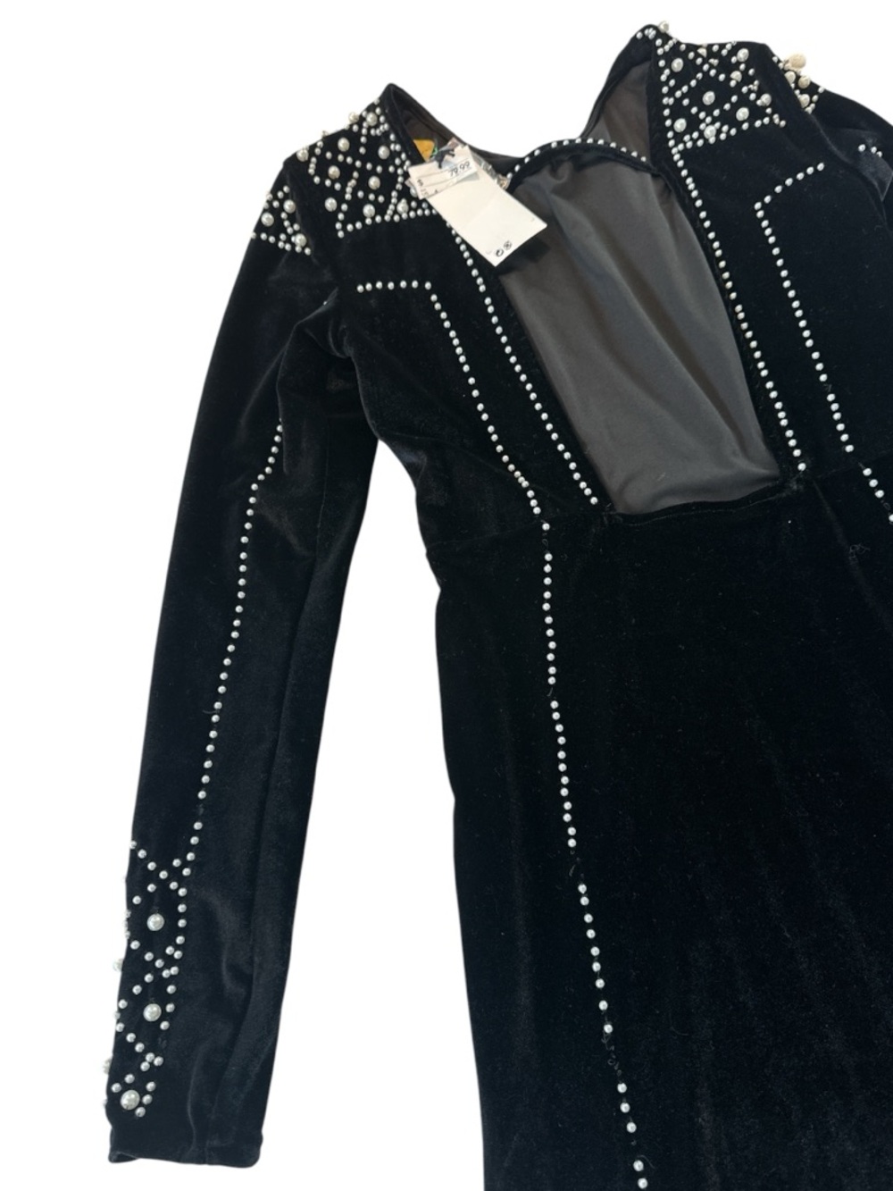 NWT H&M Black Velvet and Pearl Embellished Mini Dress - Picture 10 of 15